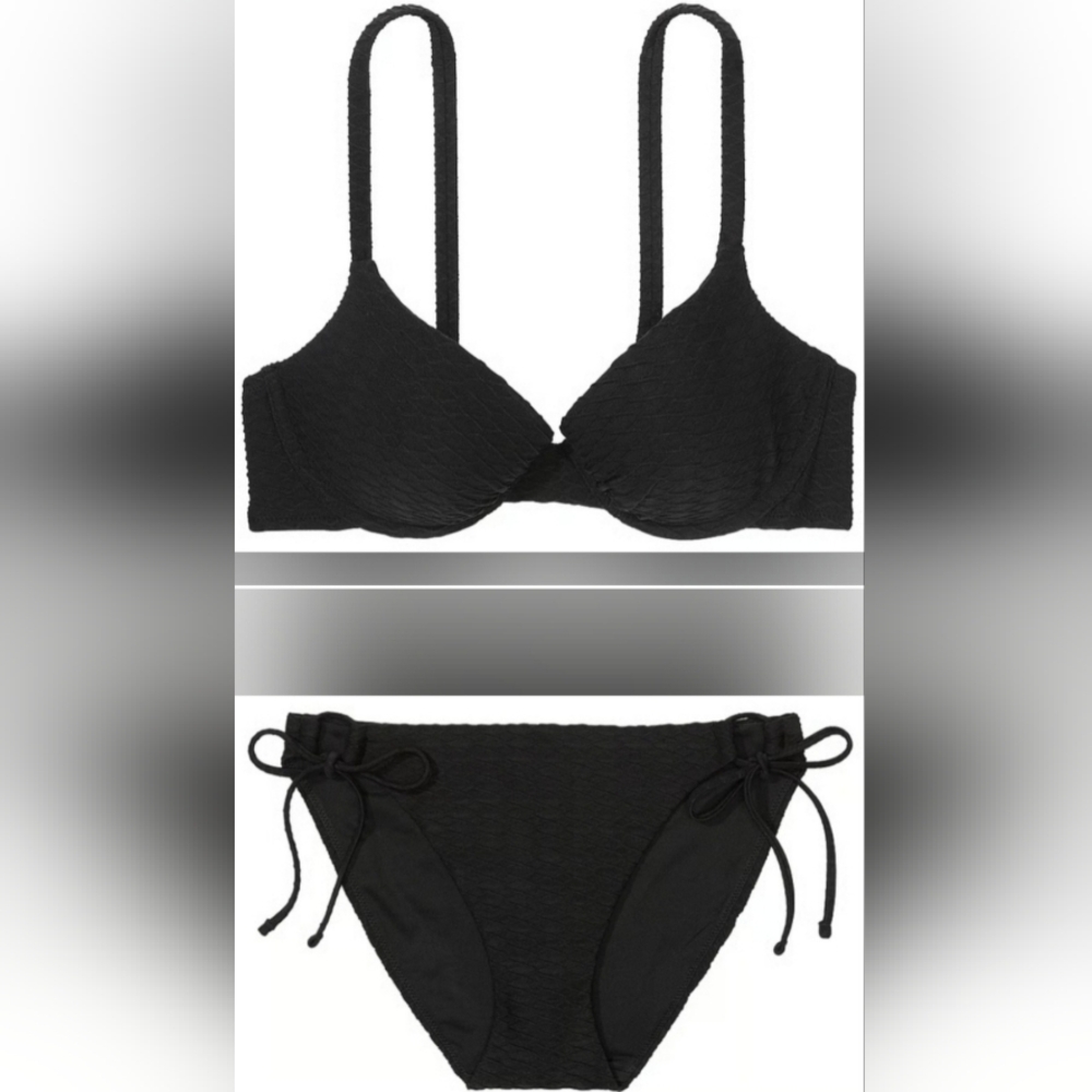 40DD/XXL VS Swim Icon PushUp Bikini Top Side Tie Bikini Set Black